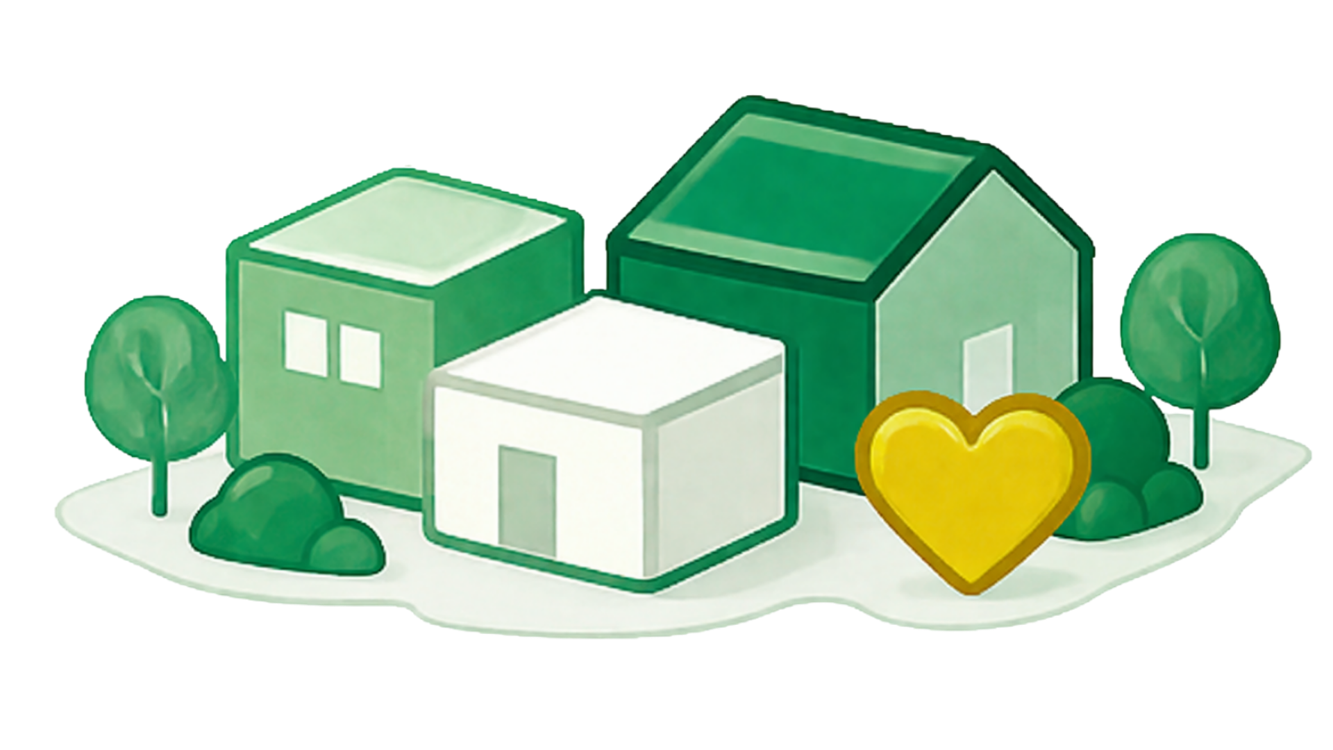 Illustration of houses with a heart symbol representing the OurSpace community