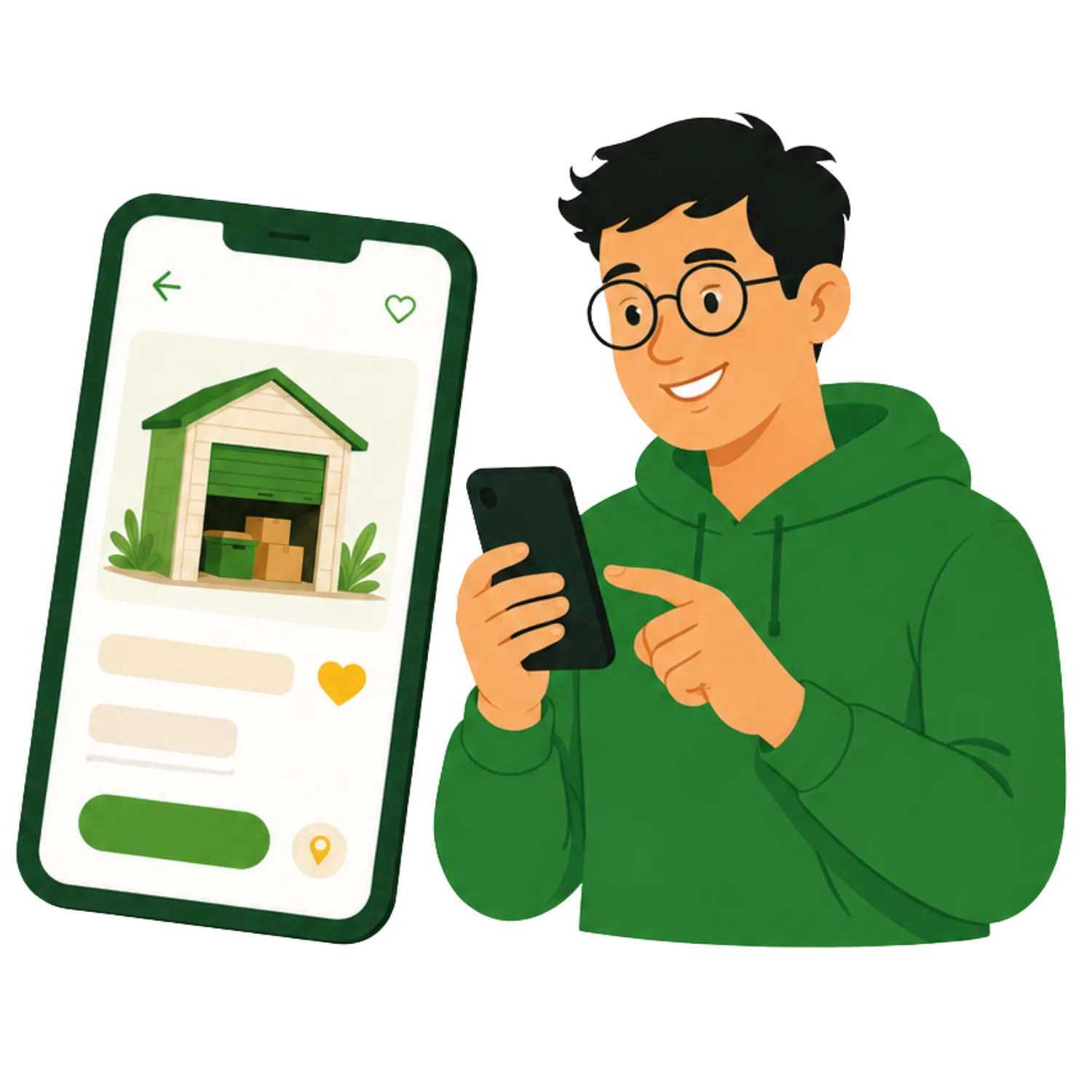 OurSpace user browsing a garage storage listing on the mobile app